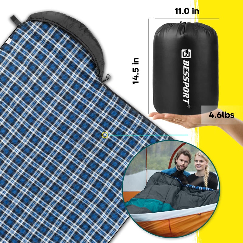 Bessport Sleeping Bag Winter | Flannel Lined 18â„‰ - 32â„‰ Extreme 3-4 Season Warm & Cool Weather Adult Sleeping Bags Large | Lightweight, Waterproof for Camping, Backpacking, Hiking - Image 5